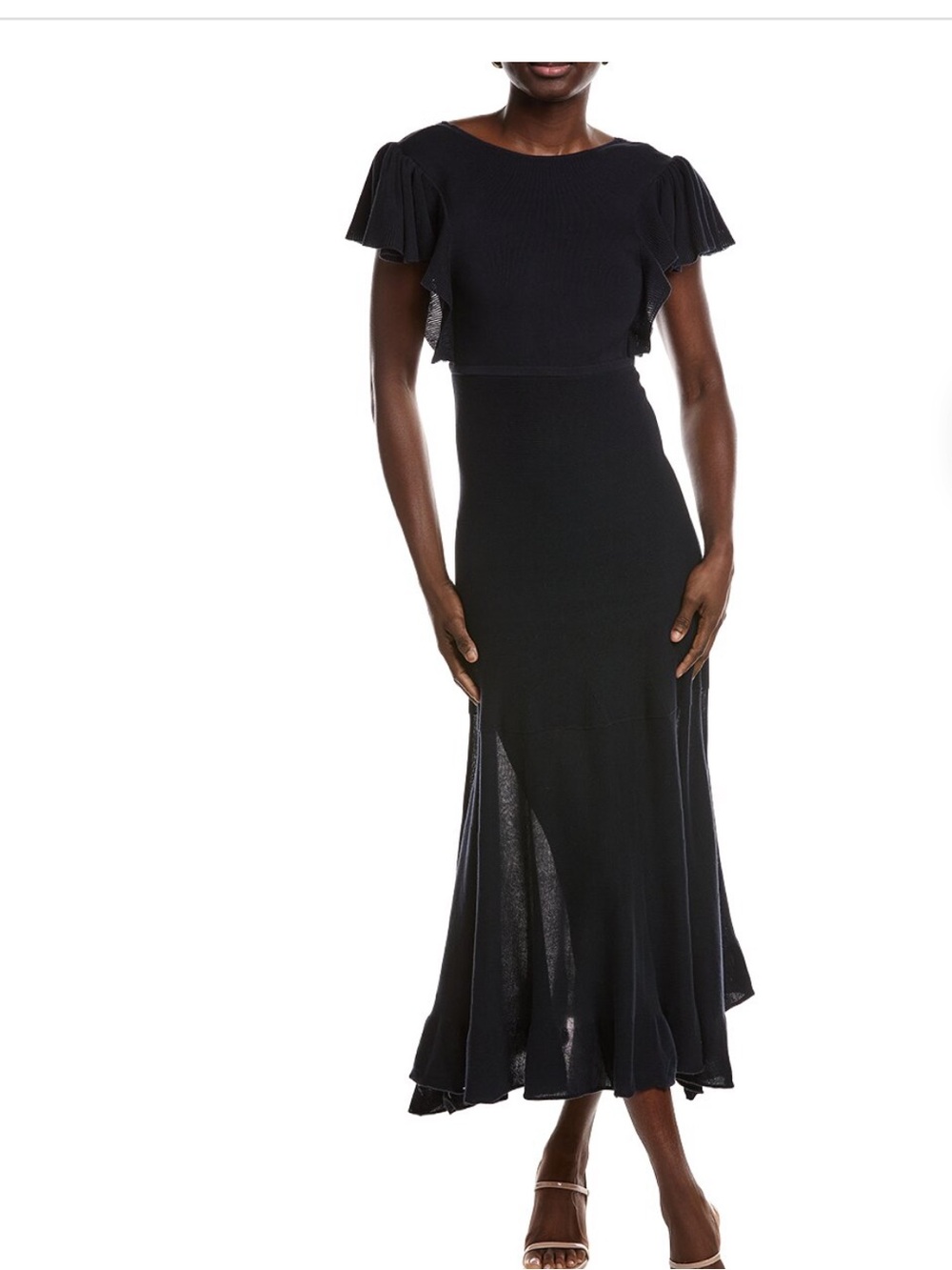 ba&sh Navy Ruffled-Sleeve Maxi Dress